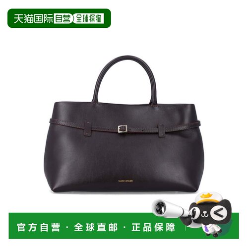 自营manu atelier结构化小牛皮手提包，带有金色调徽标-黑色 美国