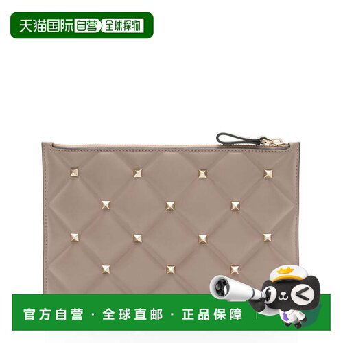 自营Valentino Lambskin Candystud Small Zip Pouch - beige 美