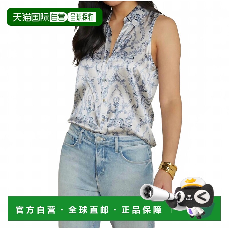 自营l'agenceEmmy Sleeveless Silk Blouse In Vintage White Blu