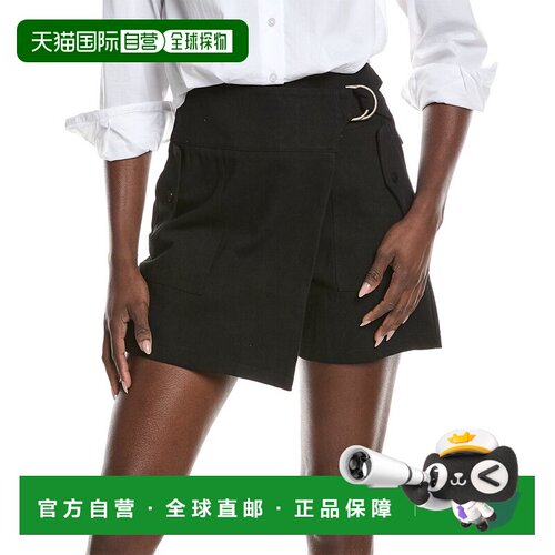 自营Gracia Buckle Belt Wrap Denim Skort - black 美国奥莱直发