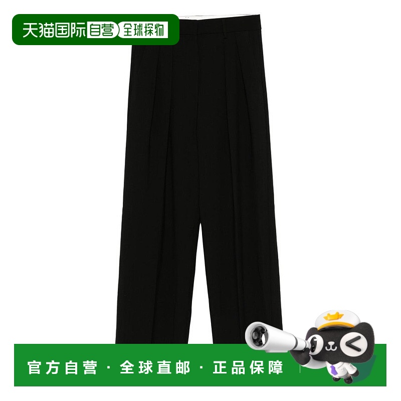 自营forte forteWide-Leg Trousers With High Waist - black 美
