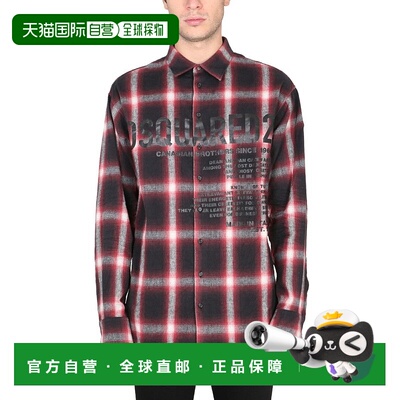 自营dsquared2Checkered Logo Print Shirt - black 美国奥莱直发