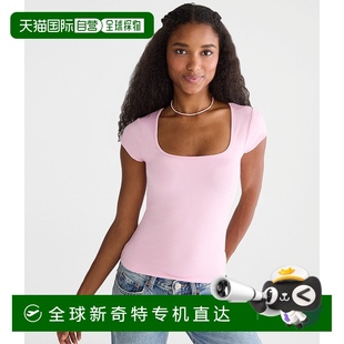 自营 美国奥莱直发 Aeropostale蝴蝶色软方领T恤 浅粉色695