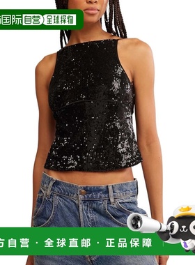 自营Women's Free People James Sequin Crop Tank Top Black Adj