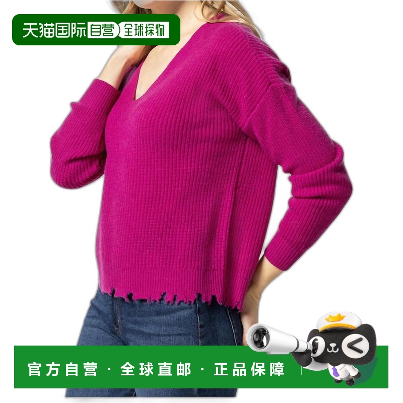 自营 lilla pDistressed V-Neck Sweater In Magenta - magenta