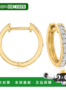 自营 14kt 白金 Ross-Simons 钻石贴身圈形耳环 - 白色 美国奥莱