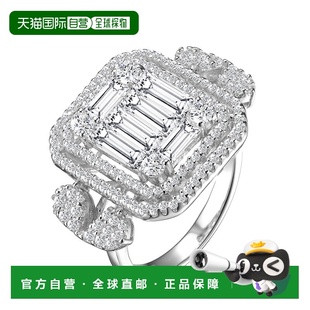 自营 GENEVIVE 925 纯银立方氧化锆装饰方形戒指 - 银白色 美国奥