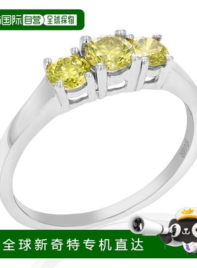 自营 vir jewels1 克拉 3 石圆形黄色钻石订婚戒指 14K 白金新娘