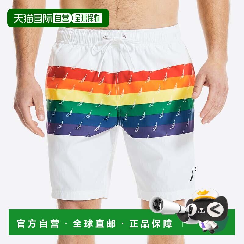自营Nautica Mens Pride 可持续制作 8 英寸印花泳装 - 亮白色 美