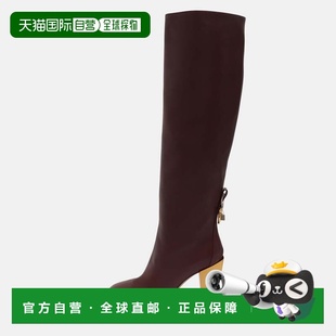 自营Salvatore Ferragamo Burgundy Leather Blavy Knee Length B