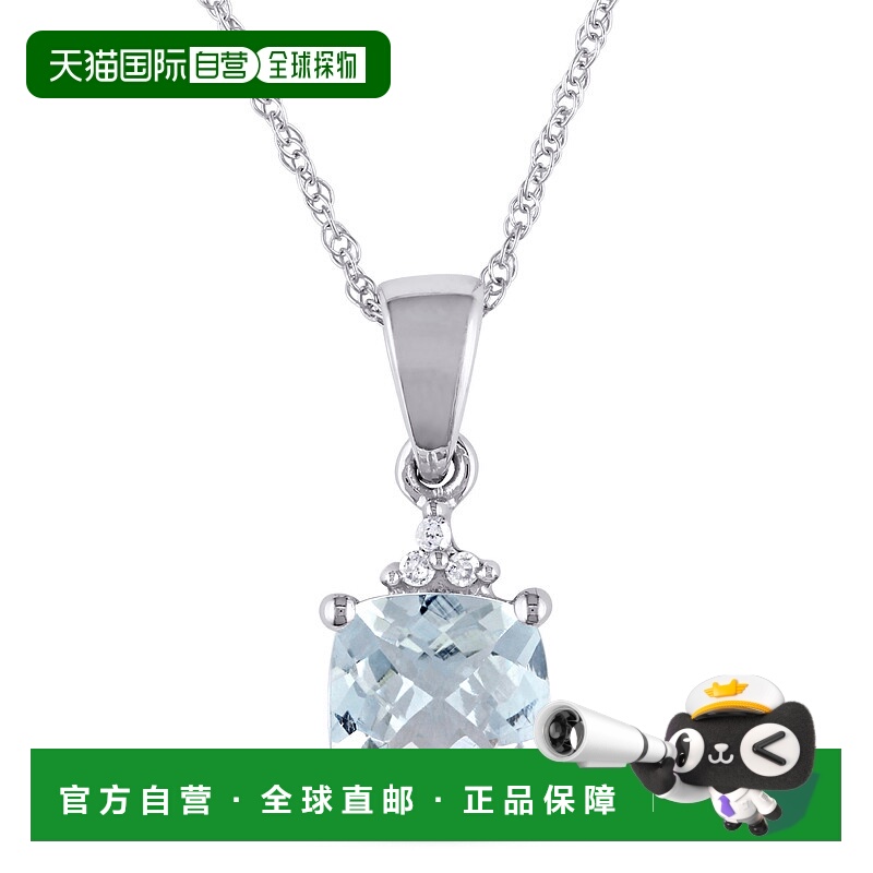 美国直邮Julianna B女士项链10k白金海蓝宝石吊坠简约优雅气质