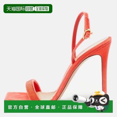 自营Gianvito Rossi Poppy Red Velvet Embellished Britney Sand