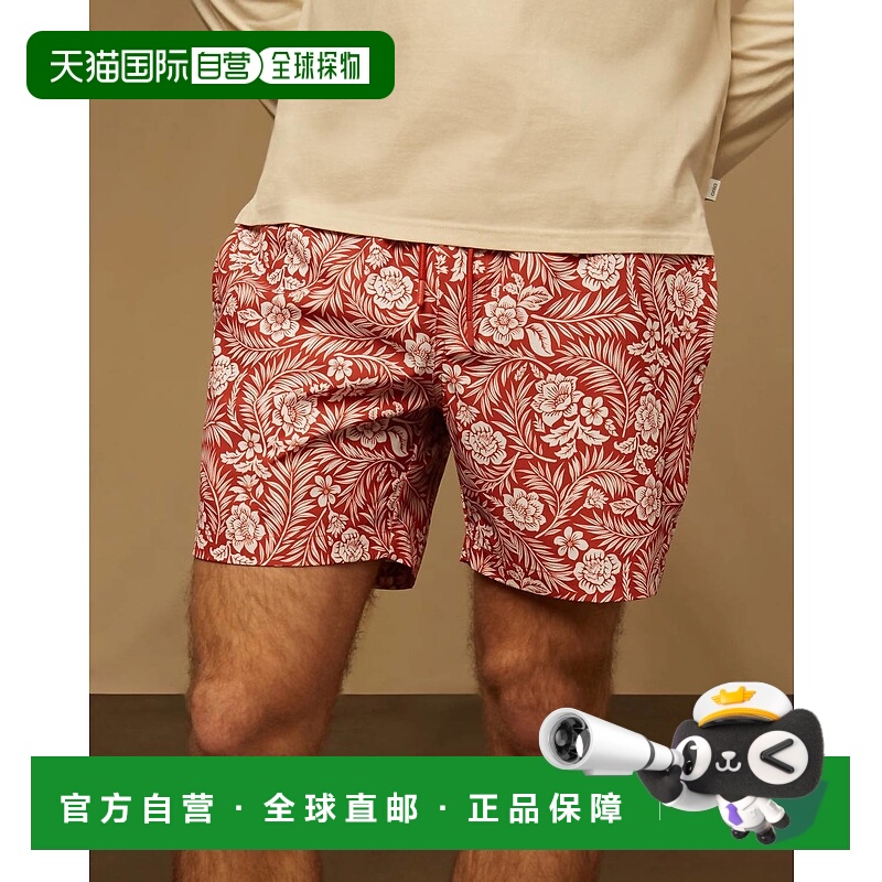 自营oniaMen's Comfort Lined Swim Trunks In Burnt Ochre/white