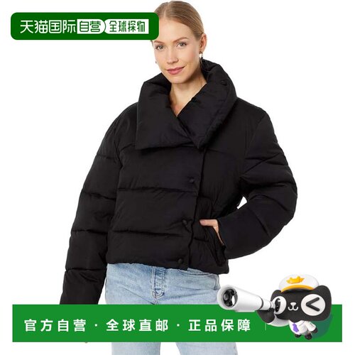 自营avec les filles带Puffer Girls夹克女式黑色信封领Cropeded