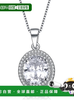 自营 genevive925 纯银椭圆立方氧化锆单石，配双光环项链 美国奥