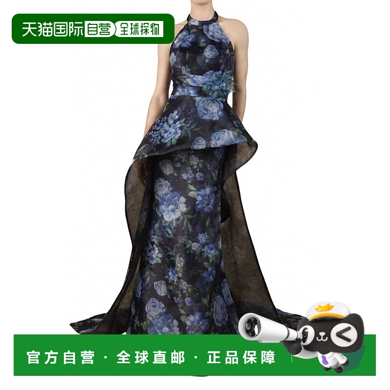 自营janiqueOrganza Collar Halter Gown In Twilight Blossom -