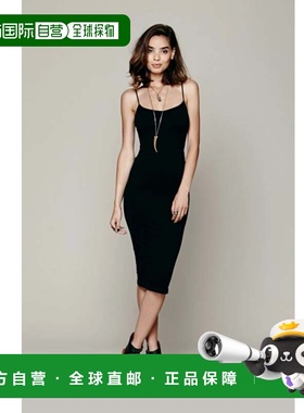 自营Free People Tea Length Slip Dress Women's Black Seamless