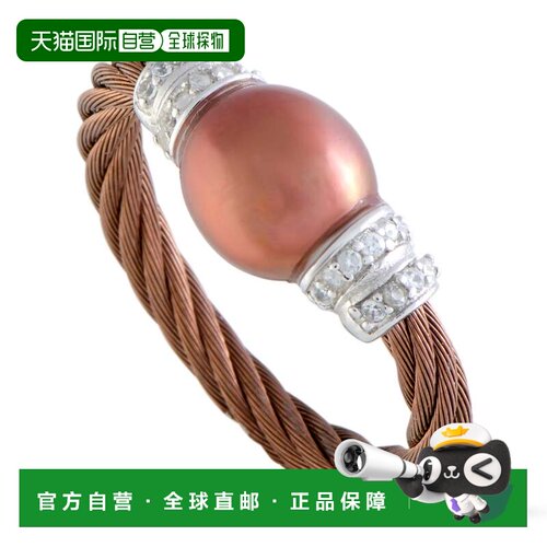 自营Charriol 珍珠不锈钢青铜 PVD 棕色珍珠和白色立方氧化锆电缆