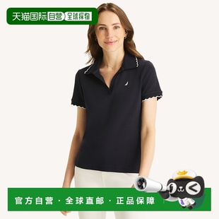 美国奥莱直发 蓝色 自营Nautica女式 扇形Johnny领马球衫