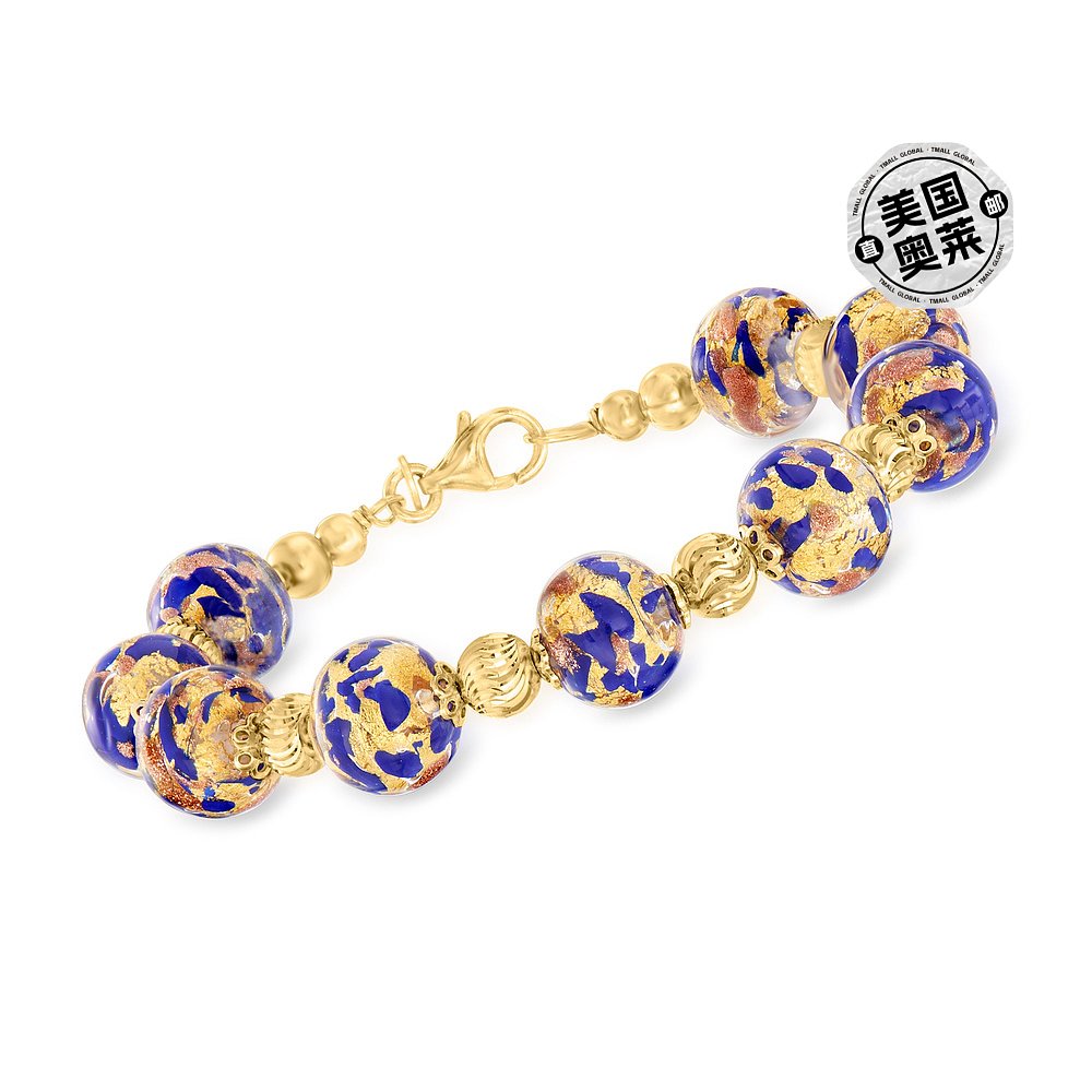 ross-simons 18 克拉金意大利蓝色穆拉诺玻璃珠手链 - 7 英寸