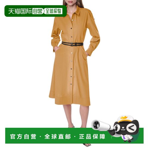 自营DKNY Roll Tab按钮连衣裙-棕色 美国奥莱直发
