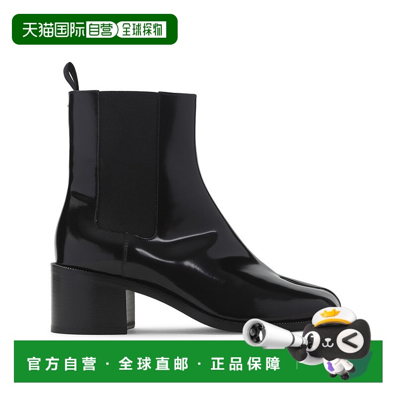 自营maison margielaGlossy Black Split-Toe Ankle Boots With M