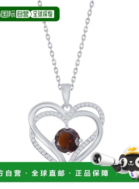 自营 simona纯银双心 CZ 吊坠带链 - 红宝石 美国奥莱直发