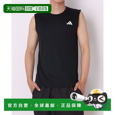 自营 adidas 男士 AEROREADY 运动三条纹无袖背心 (GM2130) (黑色