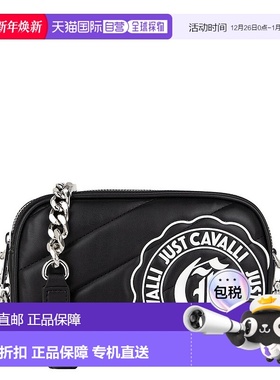自营 Just Cavalli标志刻字双十字体-黑色 美国奥莱直发斜挎包
