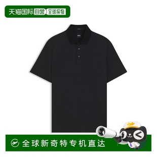 美国奥莱直发 自营 boss带网格图案 丝光棉马球衫 黑色