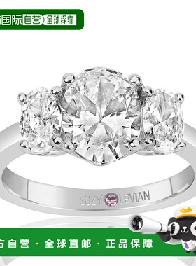 自营 Suzy Levian 纯银白色椭圆形切割方晶锆石 3 石订婚戒指 -