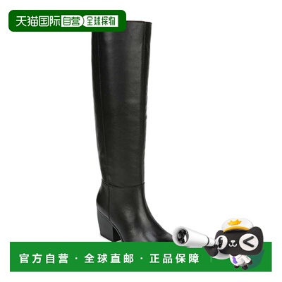 自营Naturalizer Fae靴子女式黑色皮革粗跟膝盖高HTAT1474-黑色