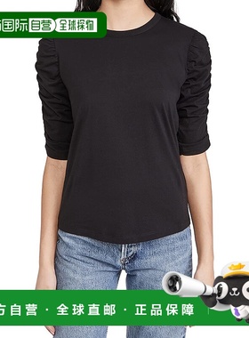 自营 Veronica Beard Jean 女式 Waldorf T 恤，黑色 3/4 褶皱袖