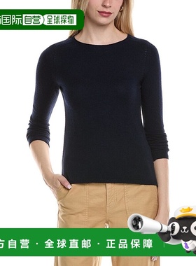 自营sofiacashmere圆领羊毛和羊绒混纺毛衣-蓝色 美国奥莱直发