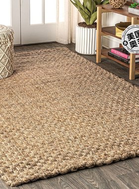 Estera 手工编织毛圈粗黄麻区域地毯 - 天然 美国奥莱直发