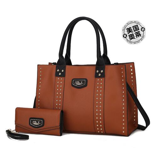 mia k collectionDavina Vegan 女士皮革手提包带钱包 - 干邑色