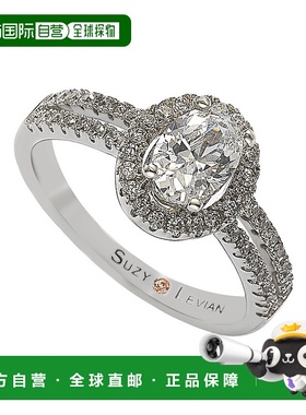 自营 Suzy Levian 纯银椭圆形切割白色立方氧化锆光环订婚戒指 -