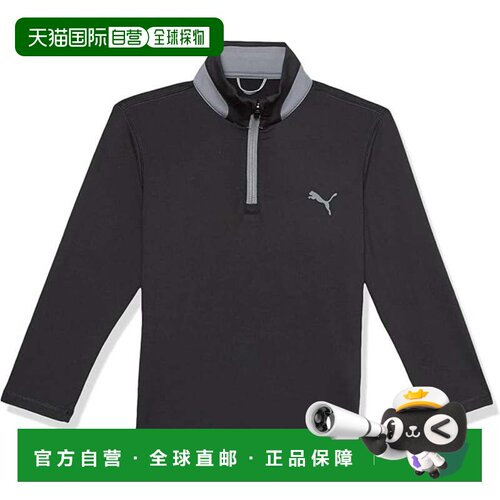 自营Boys Puma Top Black Heather 1/4 Zip Long Sleeve Activewe