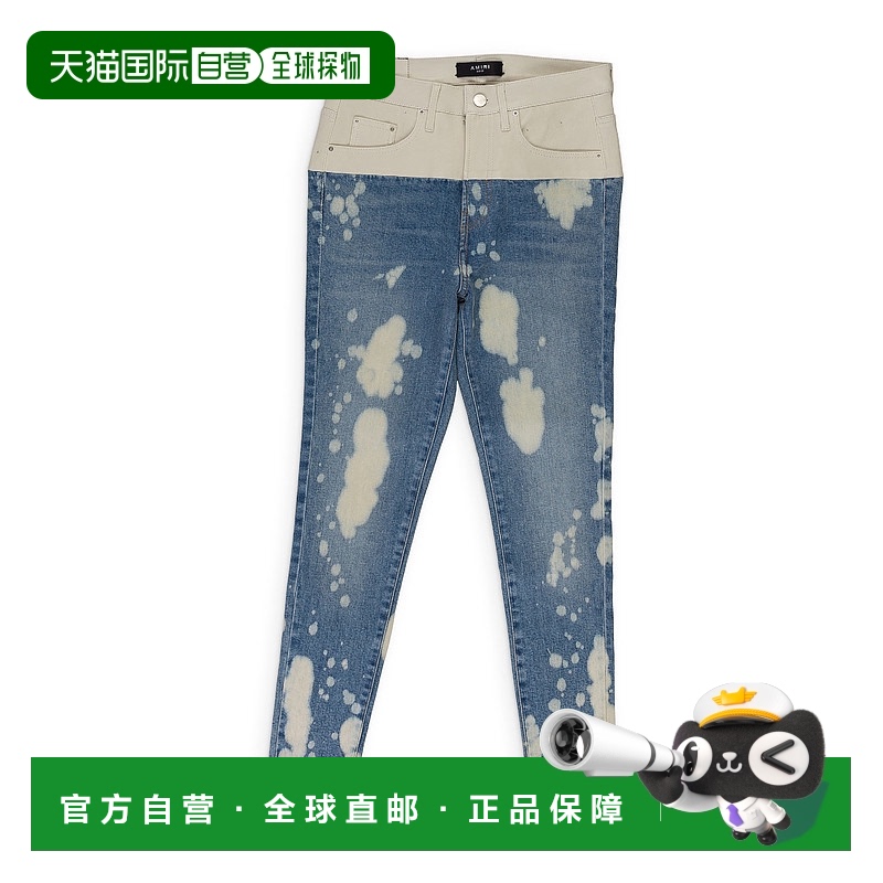 自营 amiri与皮革混纺INDIGO白色紧身牛仔裤形成对比-多色 美国奥