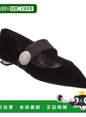 自营Aquazzura Macron 天鹅绒和缎面平底鞋 - 黑色 美国奥莱直发