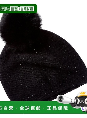 自营sofiacashmere Lurex格子针绒帽子-黑色 美国奥莱直发针织帽