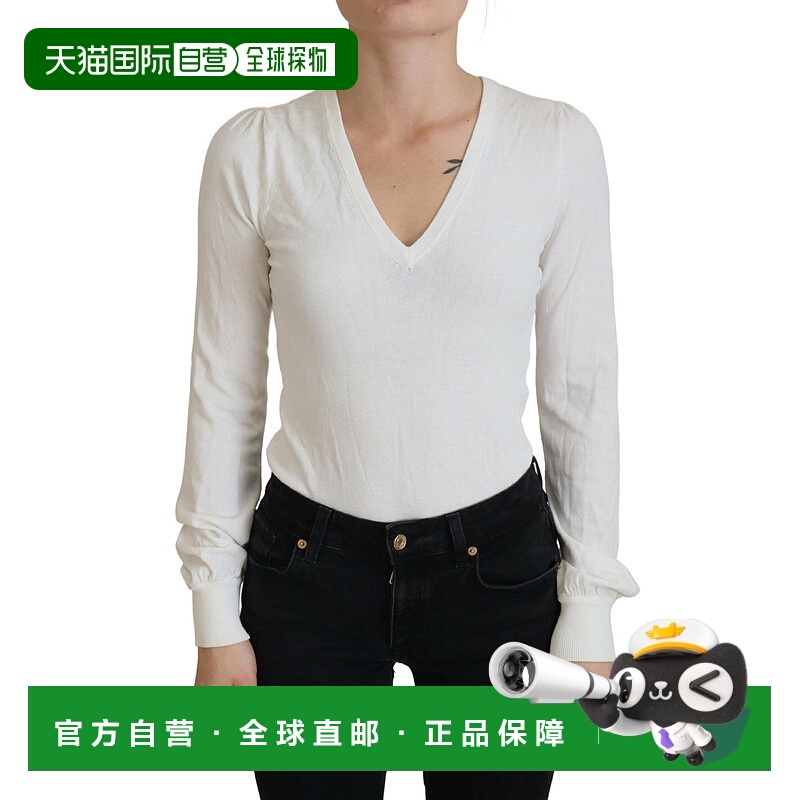 自营 Patrizia Pepe V领长袖女式衬衫女式上衣-米白色 美国奥莱直