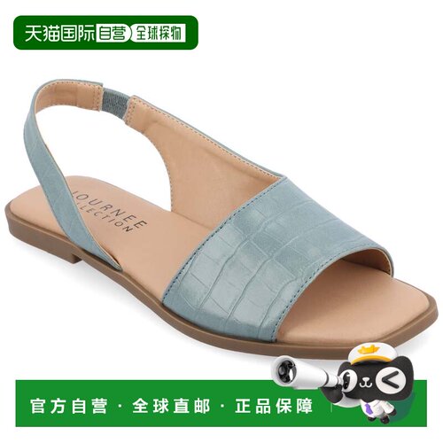 自营journee collectionJournee女式Brinsley中宽平底凉鞋-蓝色