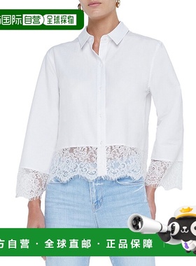 自营L'AGENCE Levo蕾丝镶边短款衬衫-白色 美国奥莱直发