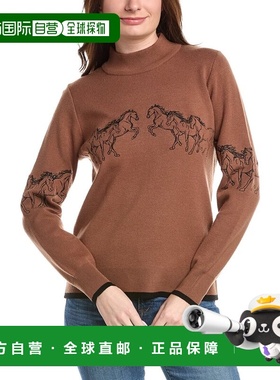 自营T Tahari Horse Embroidery Sweater - brown 美国奥莱直发