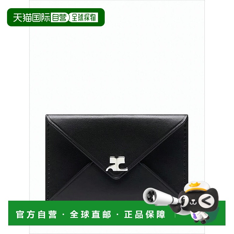 自营courregesEnvelope-Style Black Calf Leather Wallet With S