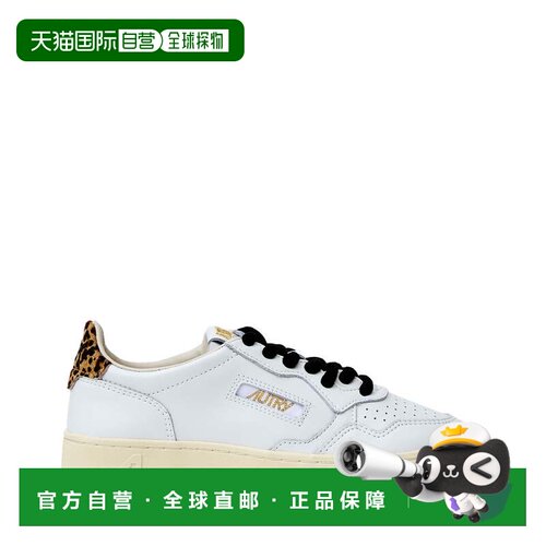 自营autry白色豹纹Medalist低皮革运动鞋-白色 美国奥莱直发厚底