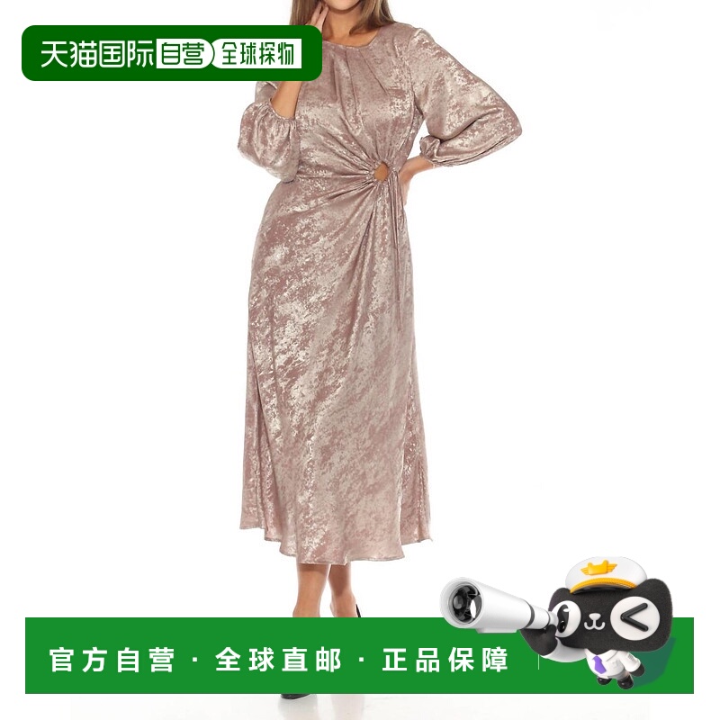 自营 joseph ribkoff米色/金色金属镂空细节泡泡袖连衣裙-米色/金