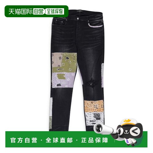 自营amiriBlack Bandana Art Patch Skiny Jeans - black 美国奥