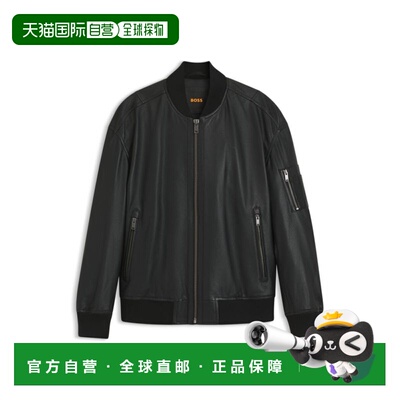 自营bossSleeve-pocket bomber jacket in leather - black 美国
